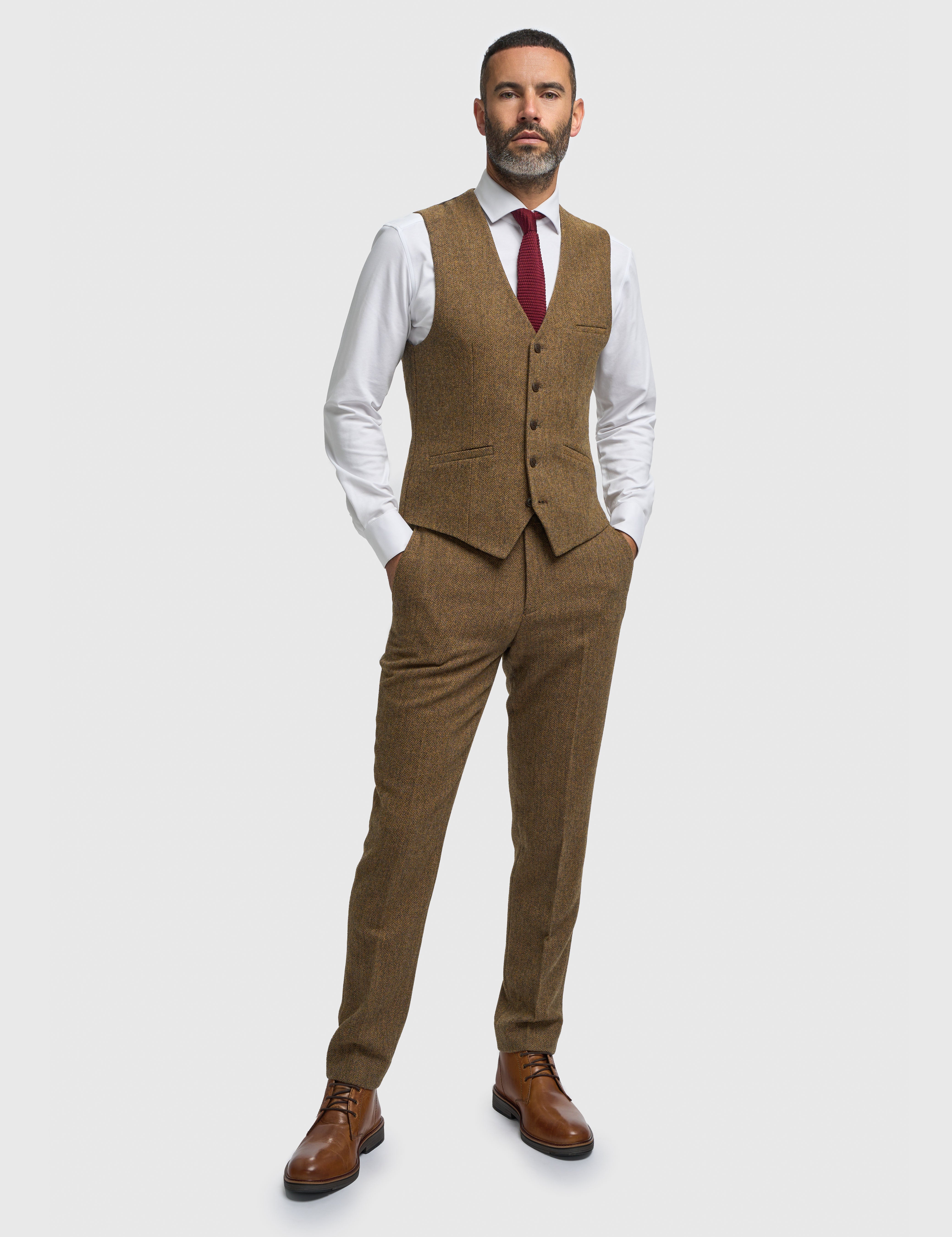 CAVANI – Thomas Brown Wool Rich Herringbone Waistcoat