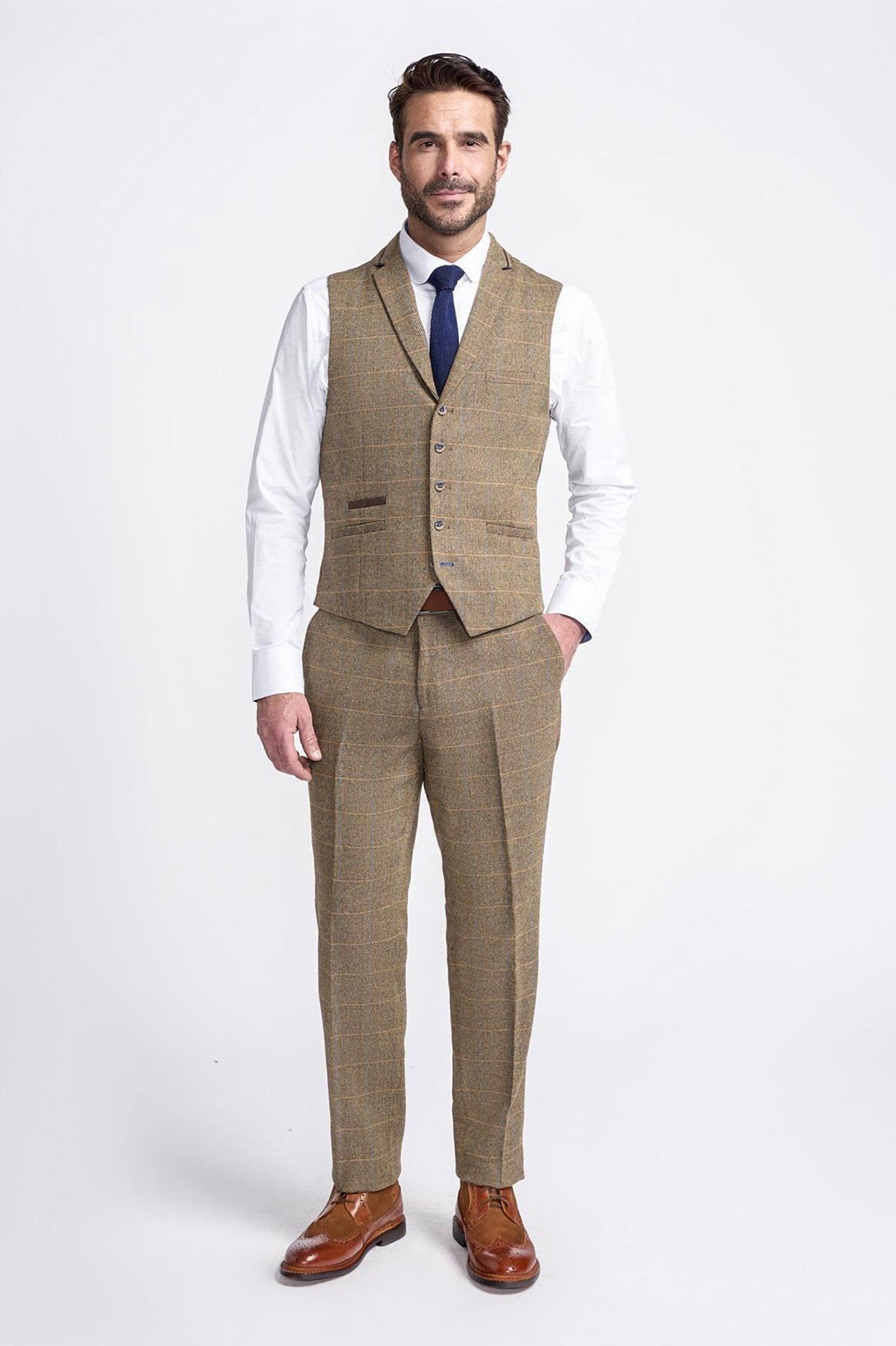 MENS ALBERT BROWN TWEED THREE PIECE SUIT CAVANI