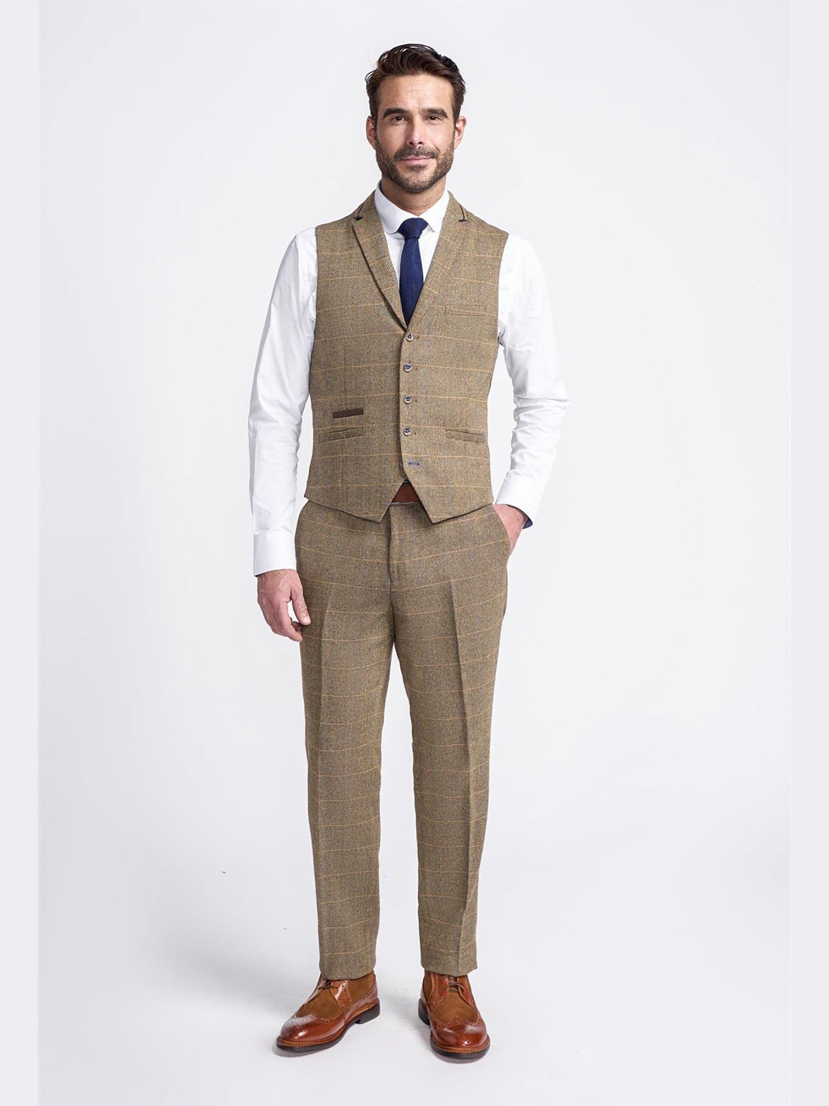 MENS ALBERT BROWN TWEED THREE PIECE SUIT CAVANI