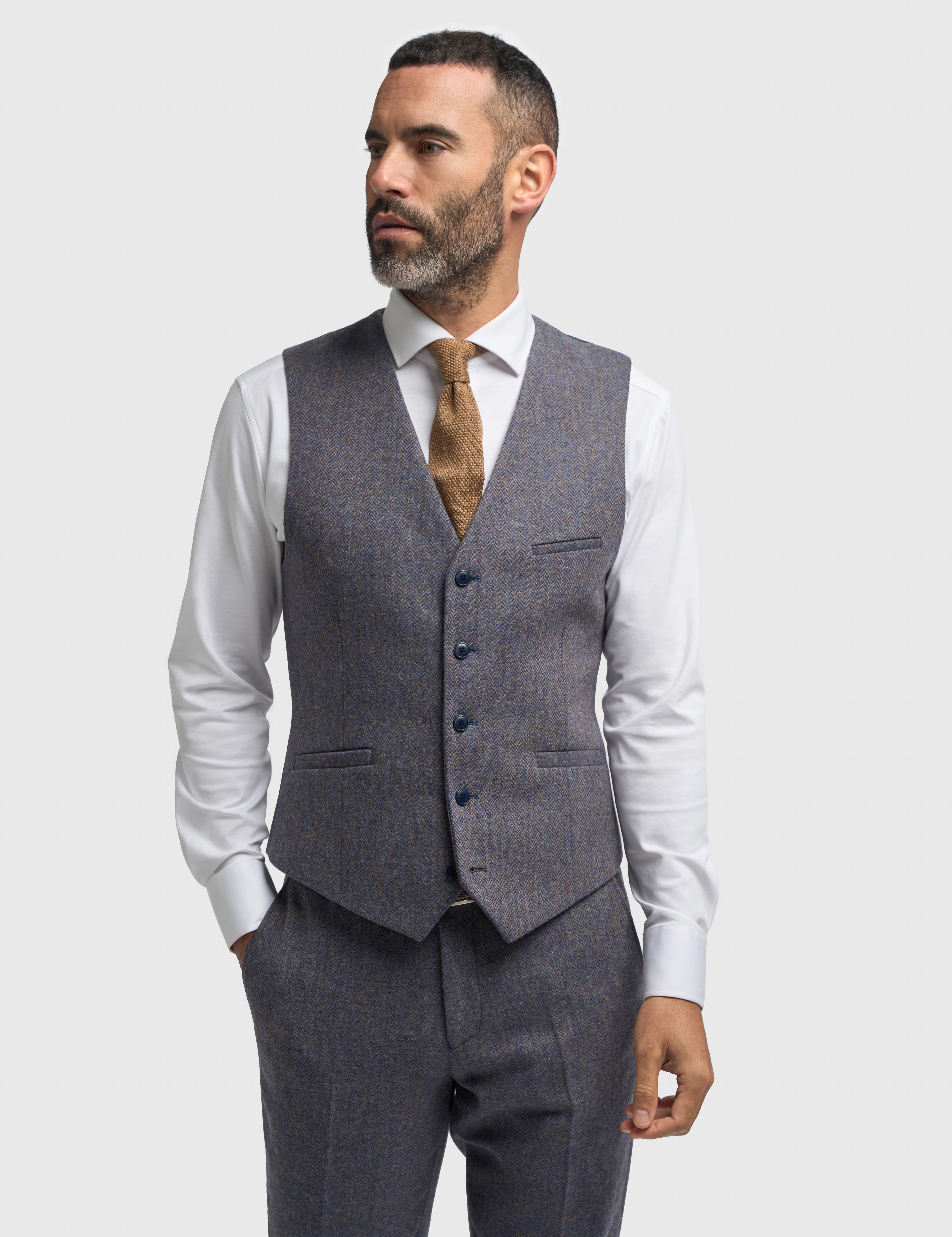 CAVANI – Thomas Savoy Grey Wool Rich Herringbone Waistcoat