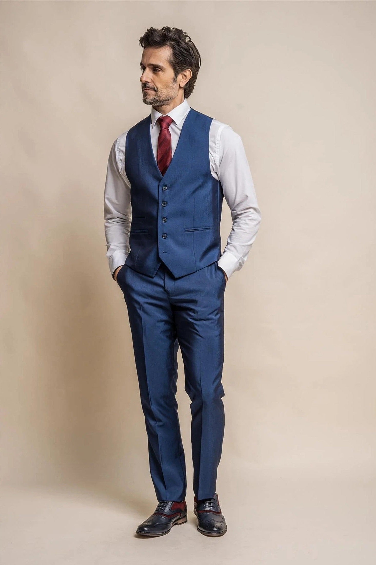 MENS FORD NAVY REGULAR THREE PIECE SUIT CAVANI