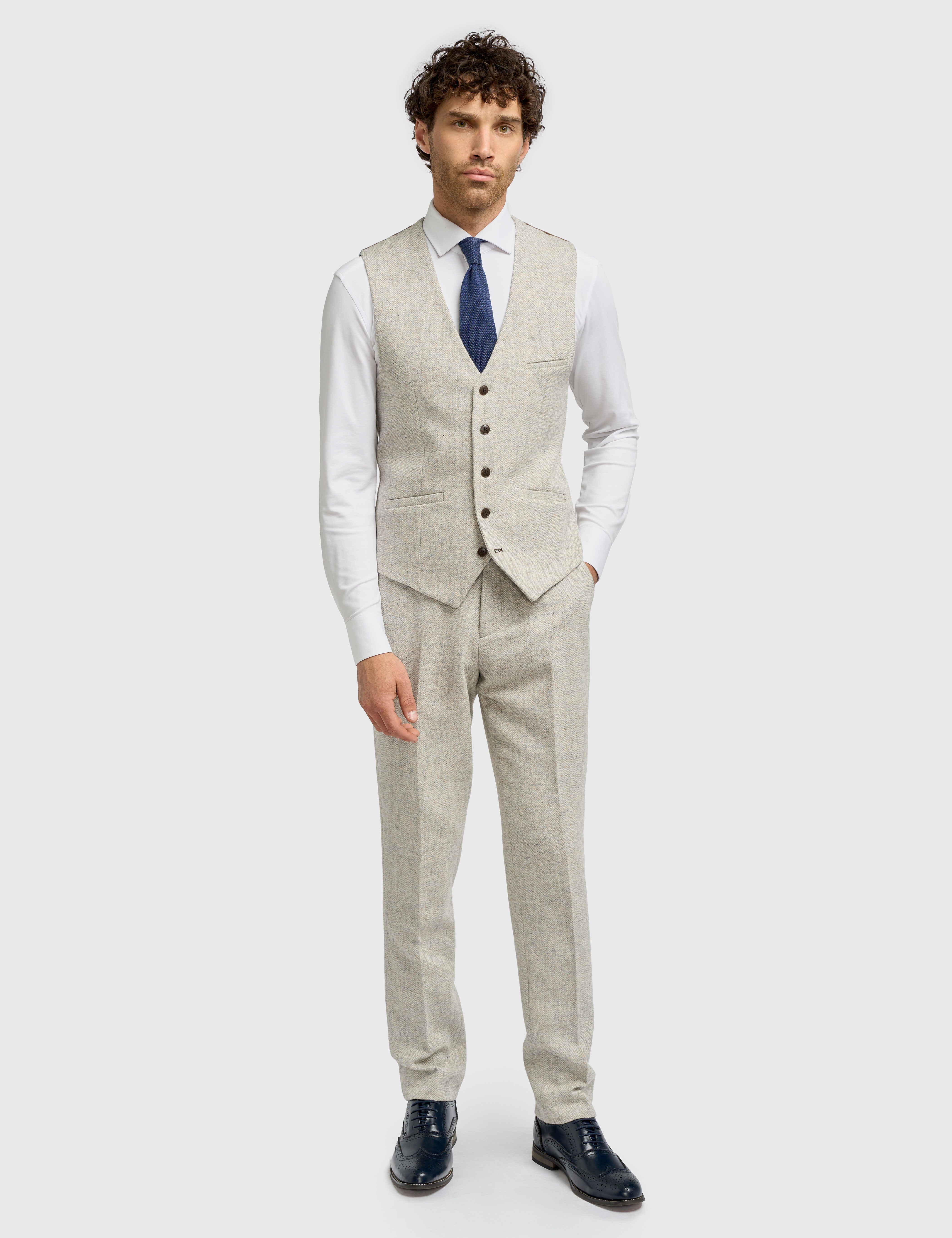 CAVANI – Thomas Pearl Grey Grey Wool Rich Herringbone Waistcoat