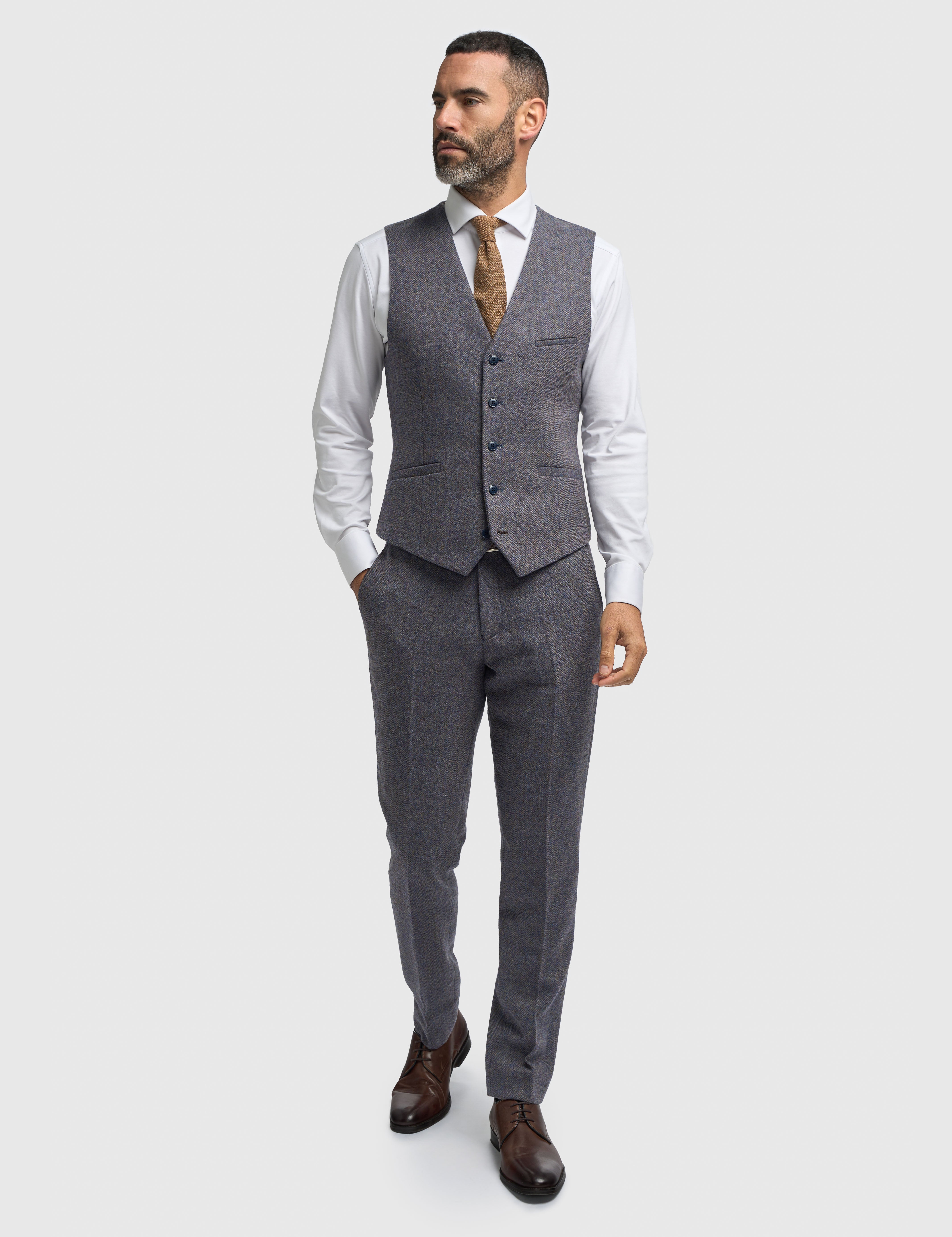 CAVANI – Thomas Savoy Grey Wool Rich Herringbone Waistcoat