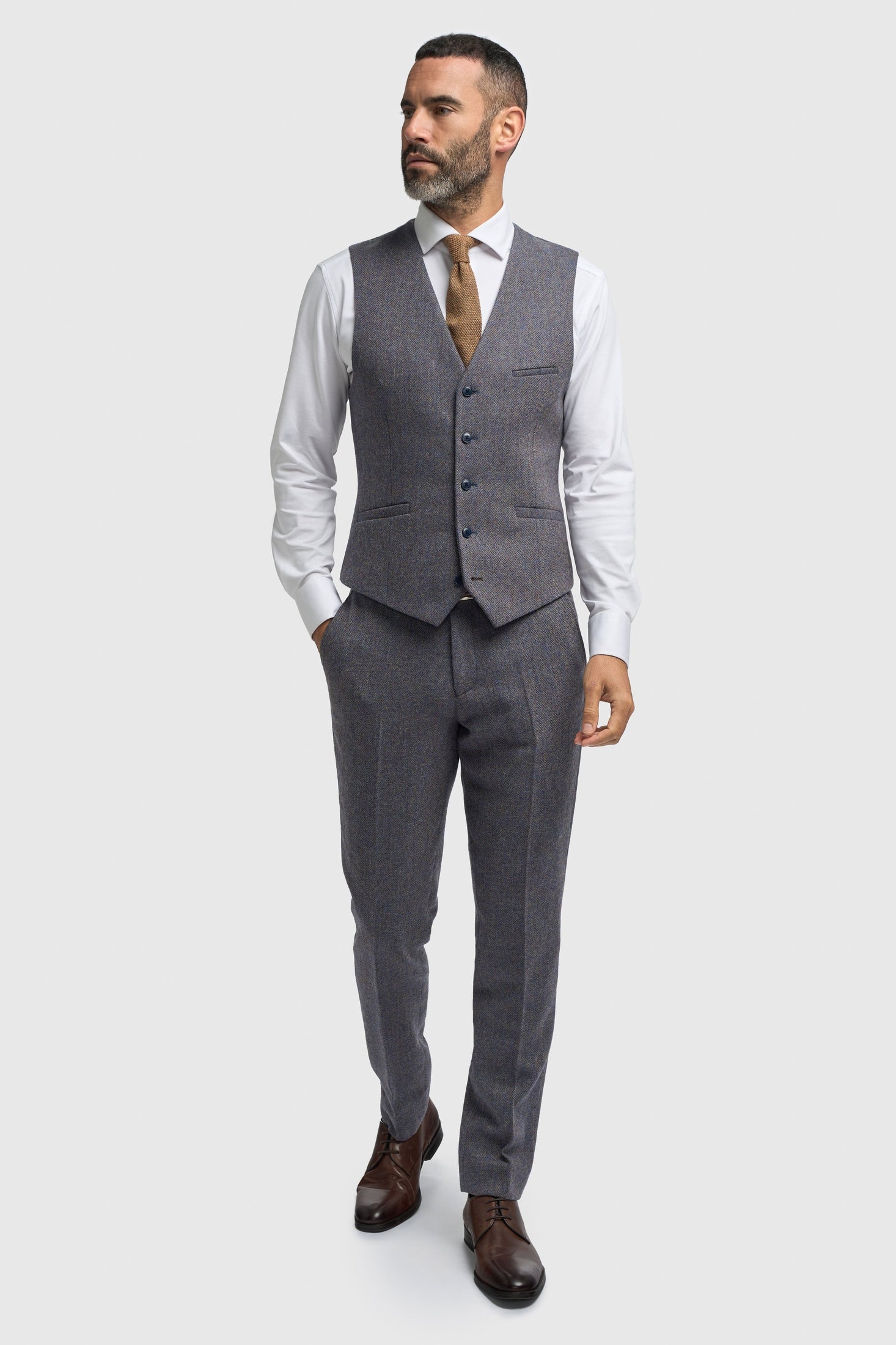 CAVANI – Thomas Savoy Grey Wool Rich Herringbone Waistcoat
