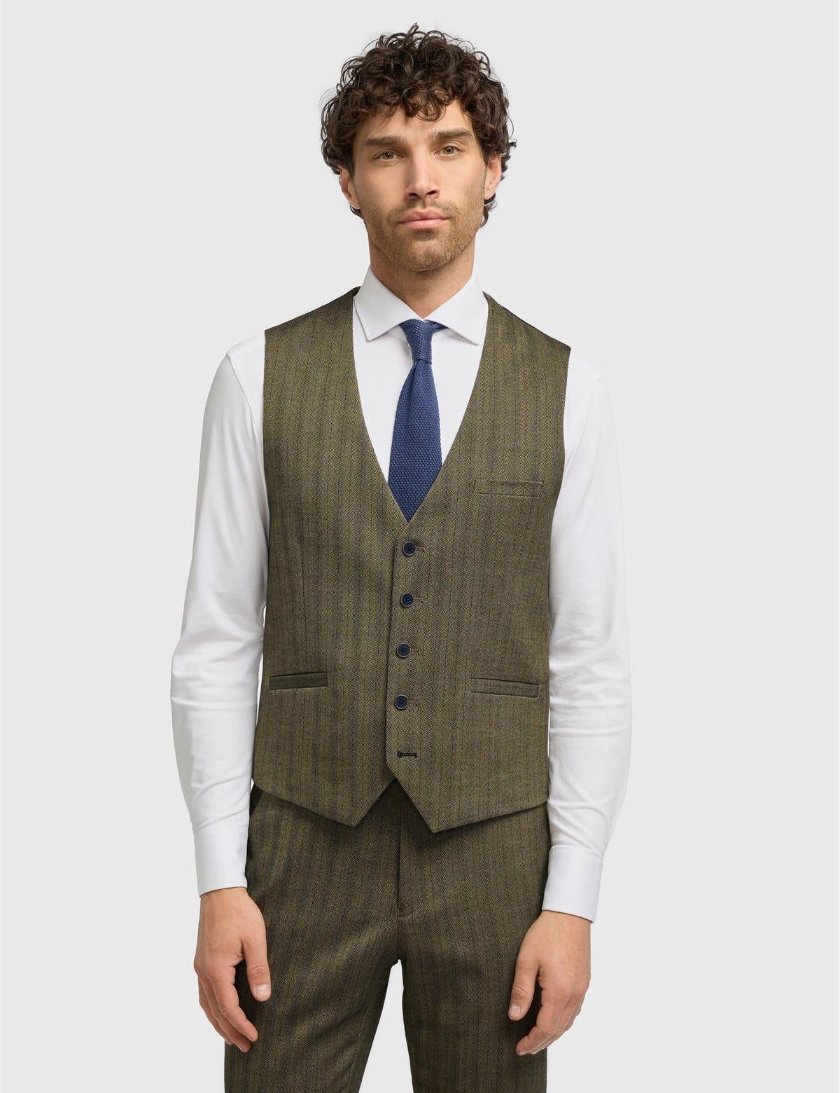 CAVANI – Damon Sage Herringbone Tweed Waistcoat