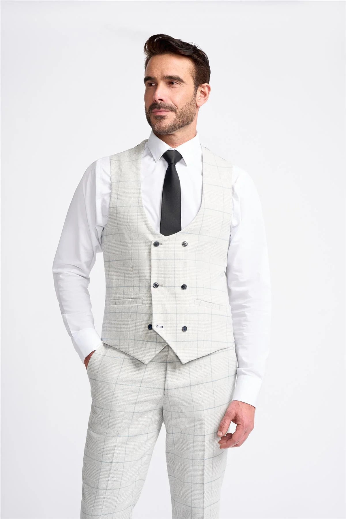 RADHIKA WHITE CHECK WAISTCOAT CAVANI