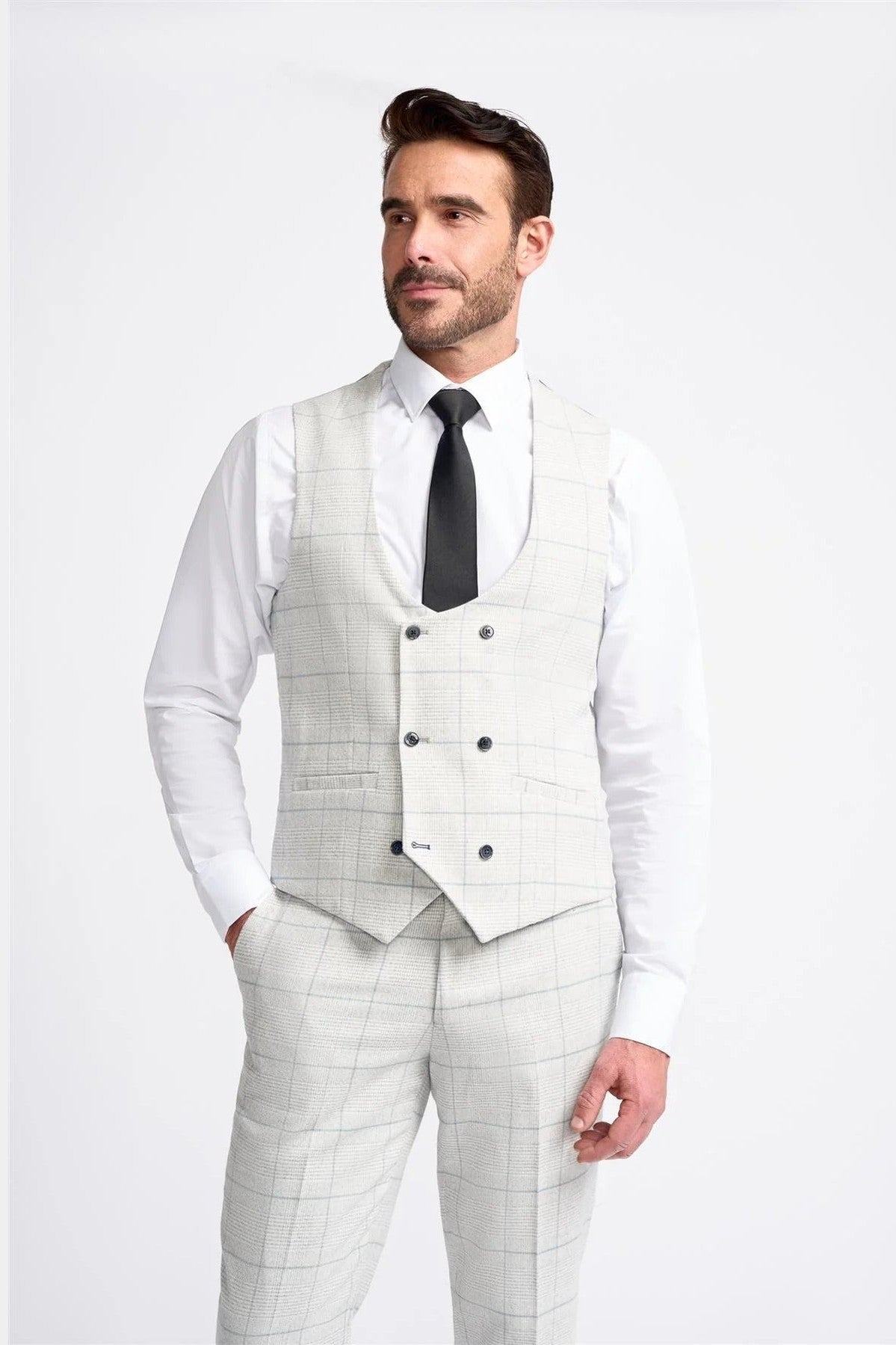 RADHIKA MENS SLIM FIT WHITE THREE PIECE SUIT CAVANI