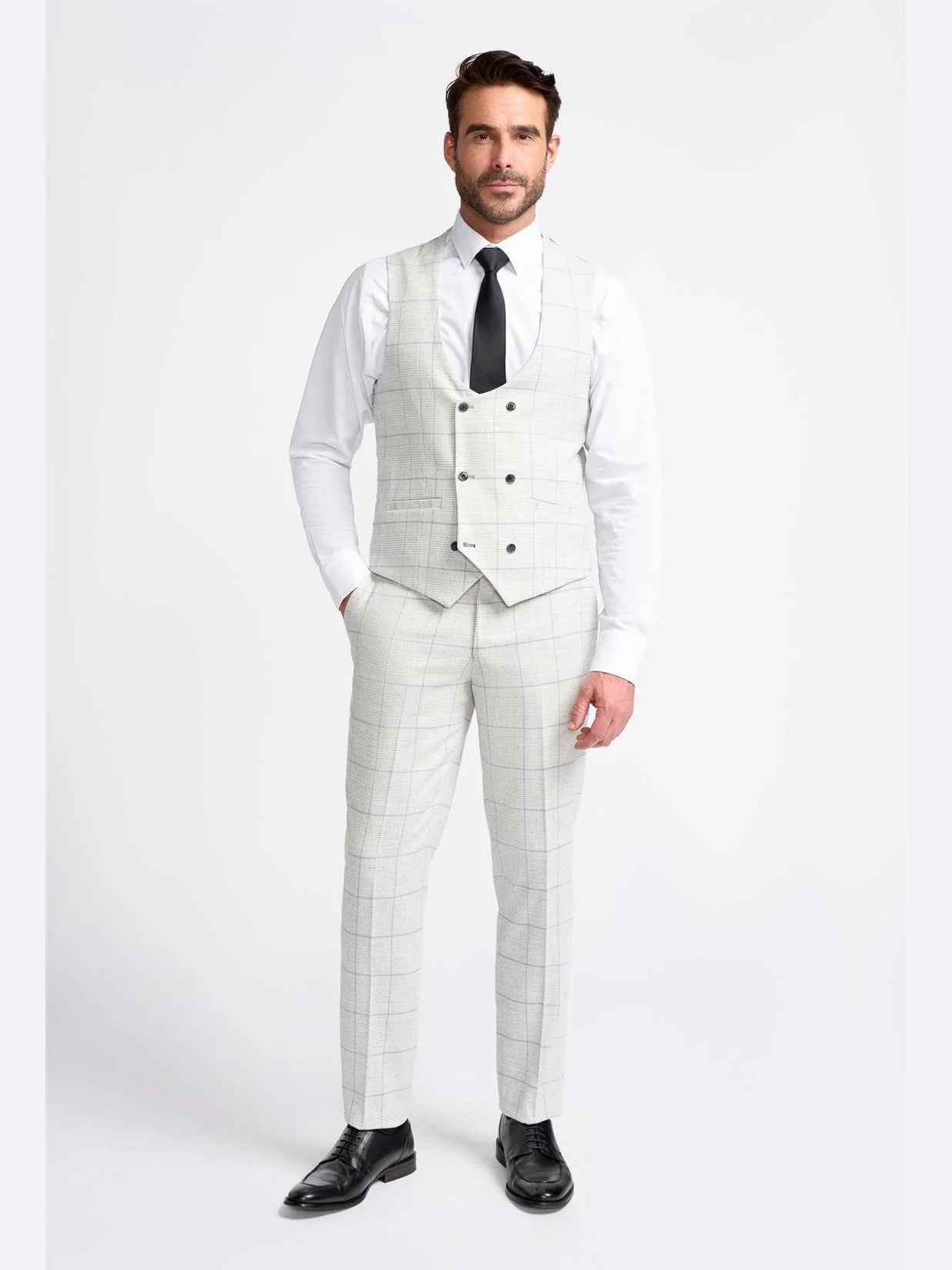 RADHIKA MENS SLIM FIT WHITE THREE PIECE SUIT CAVANI