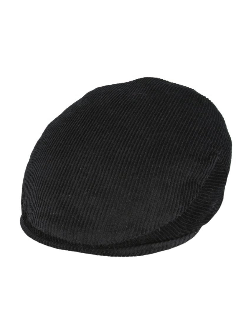 BLACK COTTON CORDUROY FLAT CAP