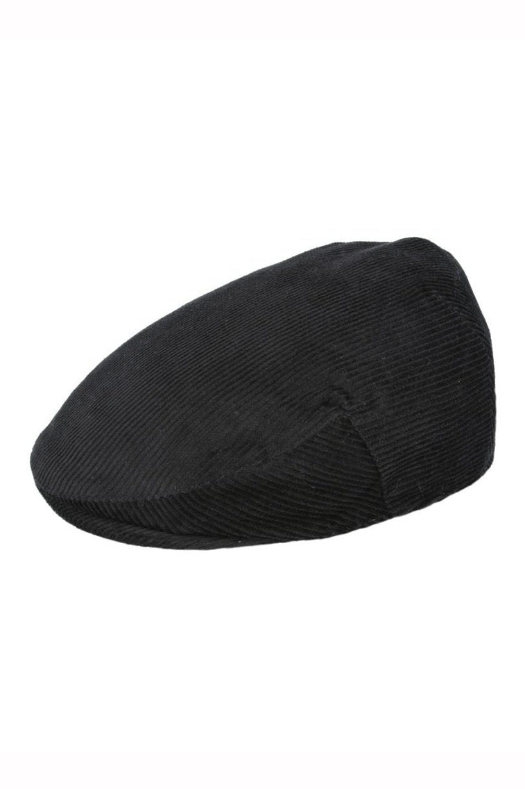 BLACK COTTON CORDUROY FLAT CAP