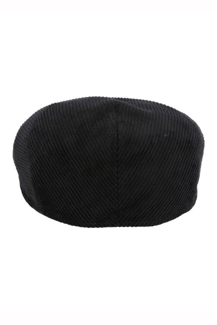 BLACK COTTON CORDUROY FLAT CAP