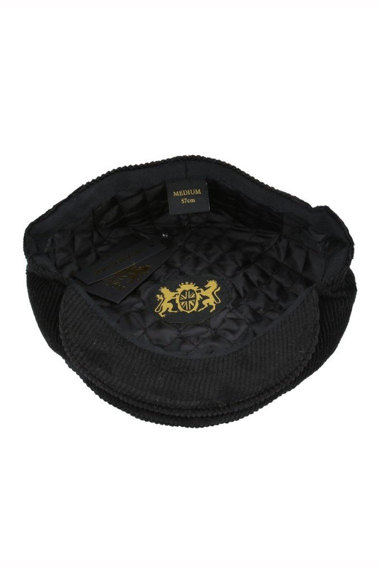 BLACK COTTON CORDUROY FLAT CAP