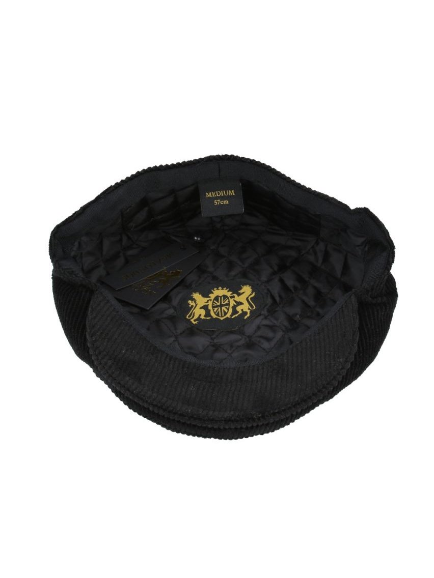 BLACK COTTON CORDUROY FLAT CAP