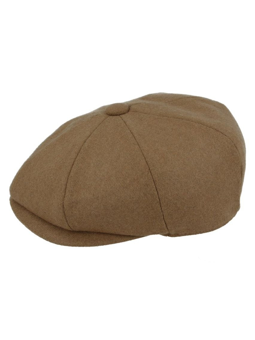 TAN WOOL BLEND NEWSBOY FLAT CAP IN TWEED