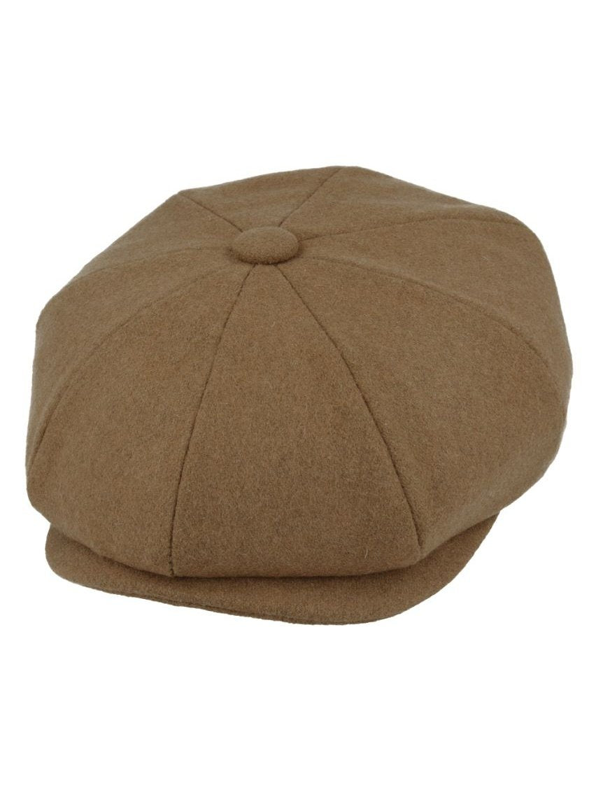 TAN WOOL BLEND NEWSBOY FLAT CAP IN TWEED