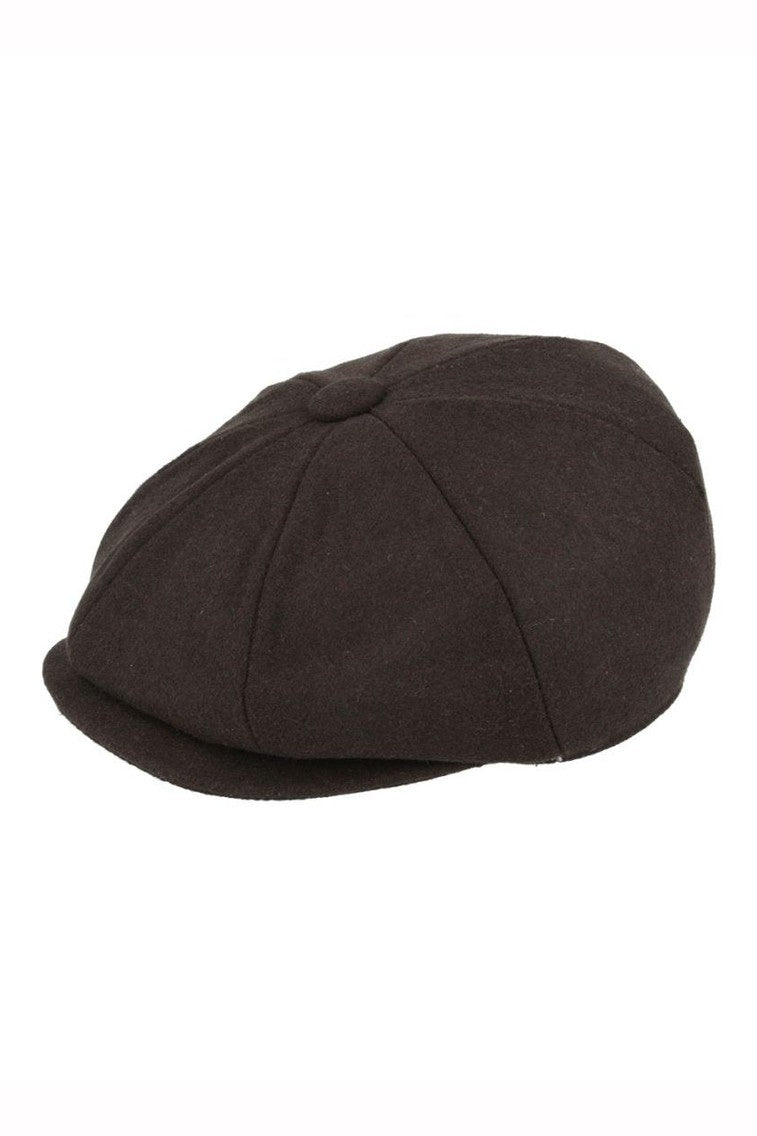 BROWN WOOL BLEND NEWSBOY FLAT CAP IN TWEED
