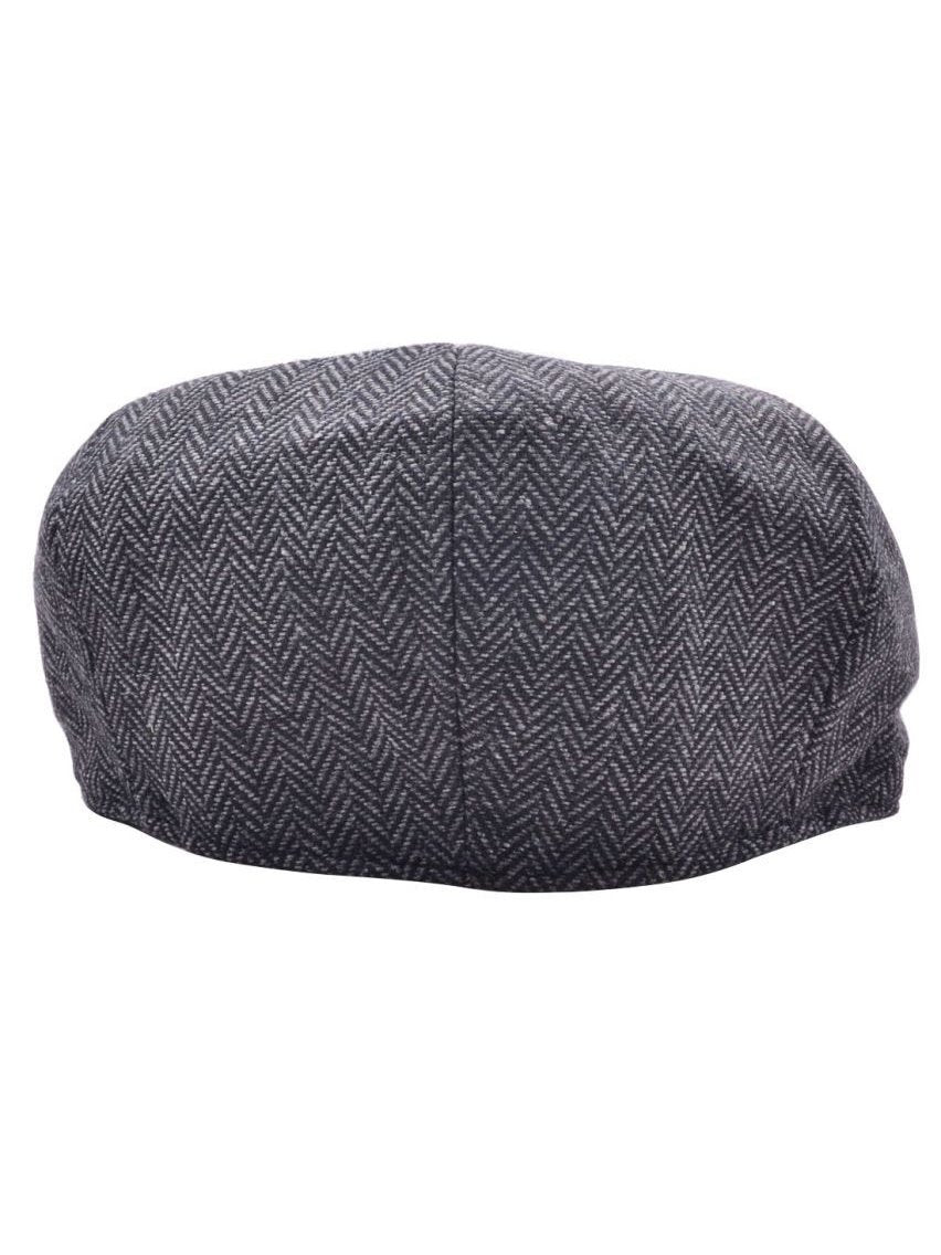 GREY WOOL HERRINGBONE NEWSBOY FLAT CAP