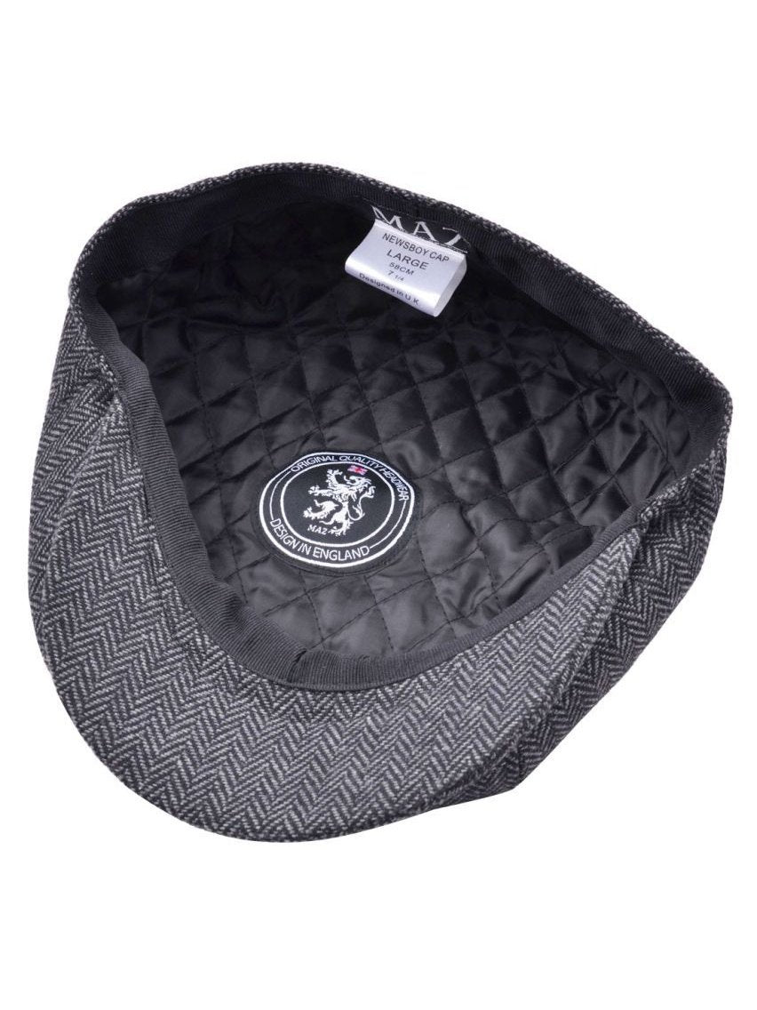GREY WOOL HERRINGBONE NEWSBOY FLAT CAP