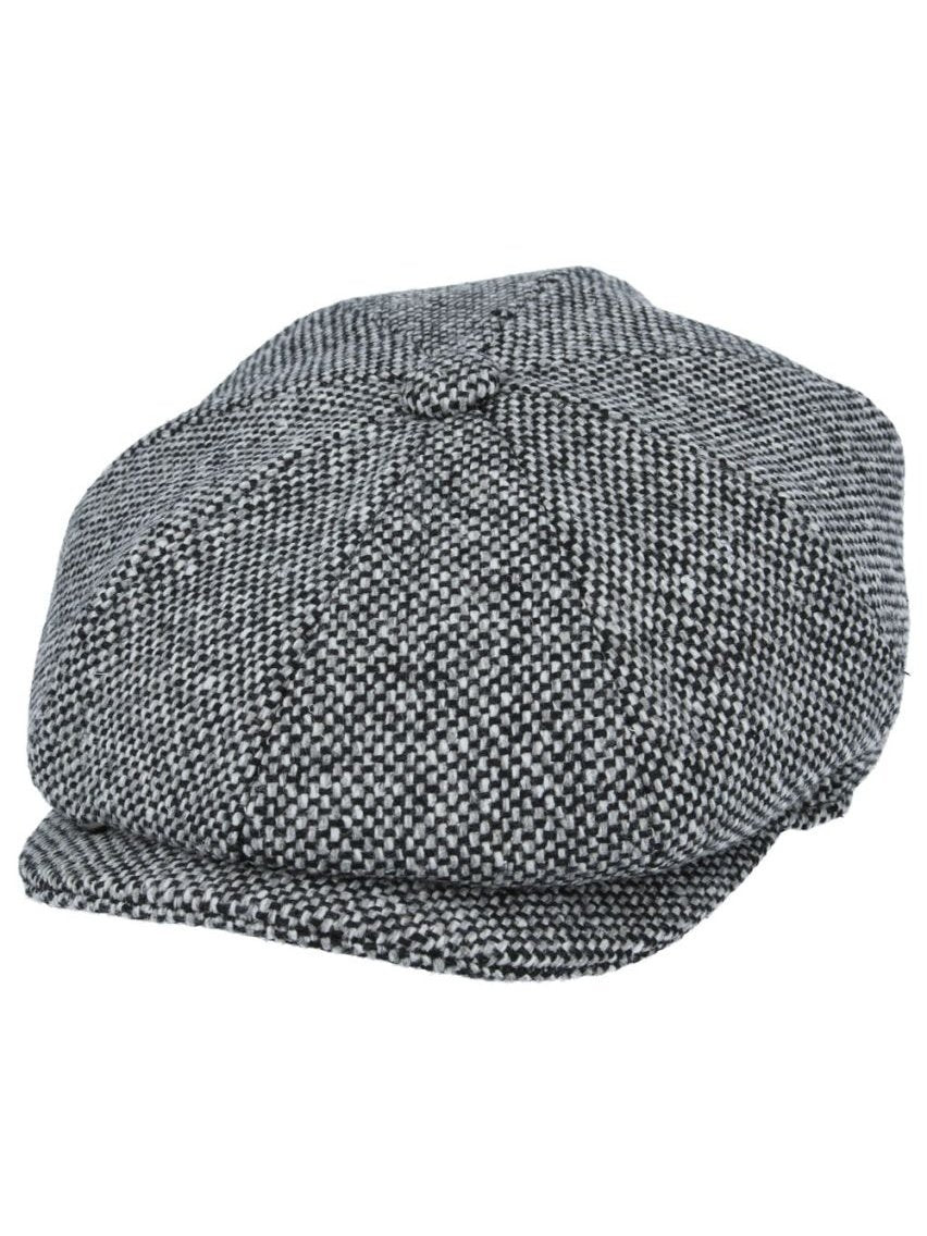 GREY TWEED WOOL BLEND NEWSBOY FLAT CAP