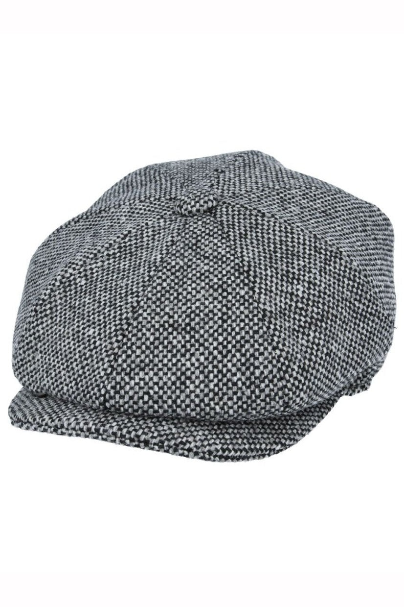 GREY TWEED WOOL BLEND NEWSBOY FLAT CAP