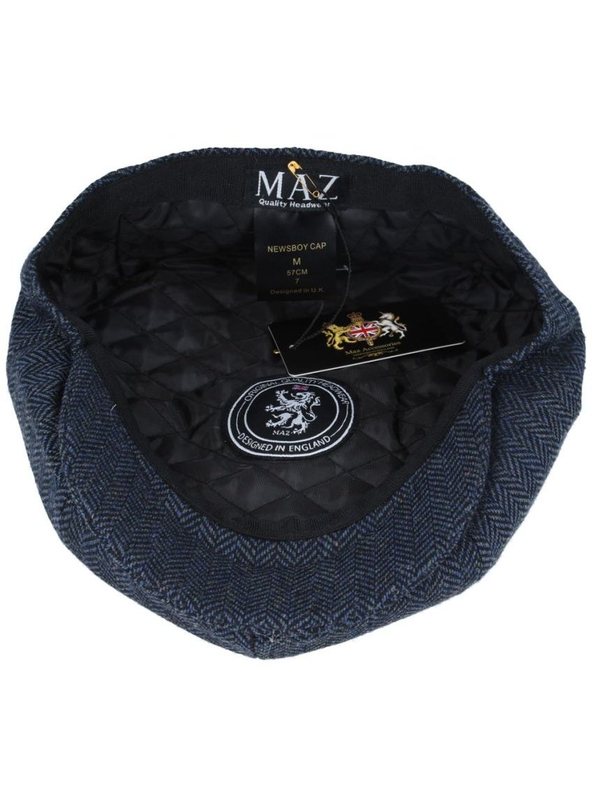NAVY WOOL HERRINGBONE NEWSBOY FLAT CAP
