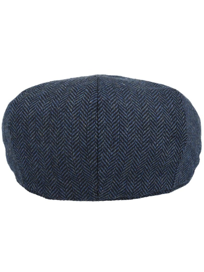 NAVY WOOL HERRINGBONE NEWSBOY FLAT CAP