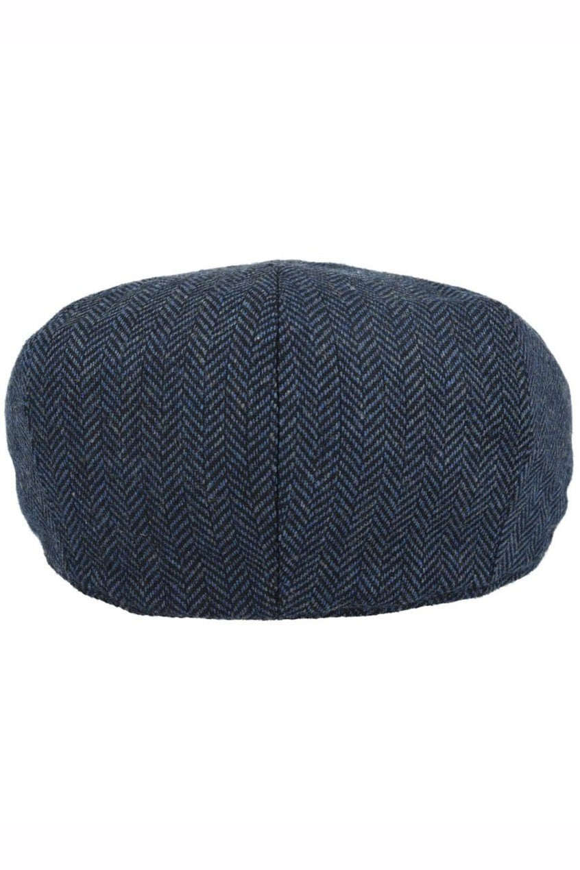 NAVY WOOL HERRINGBONE NEWSBOY FLAT CAP