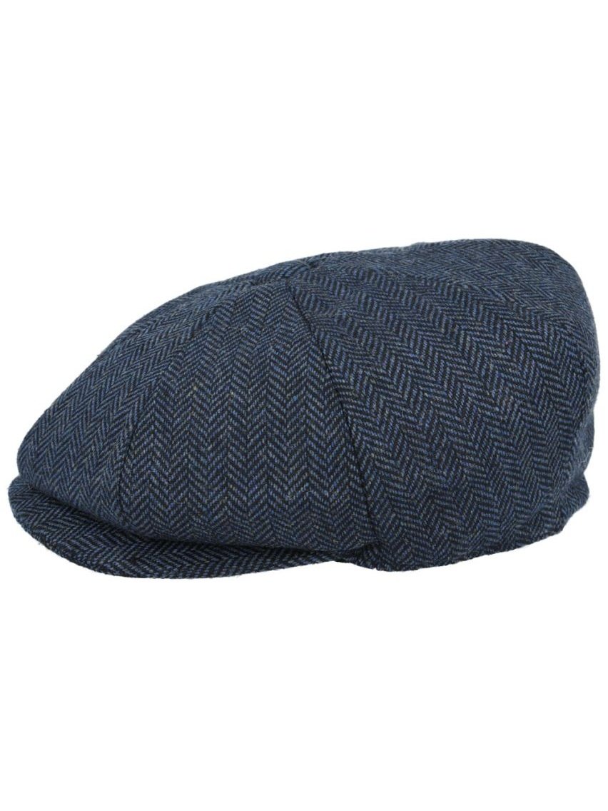 NAVY WOOL HERRINGBONE NEWSBOY FLAT CAP