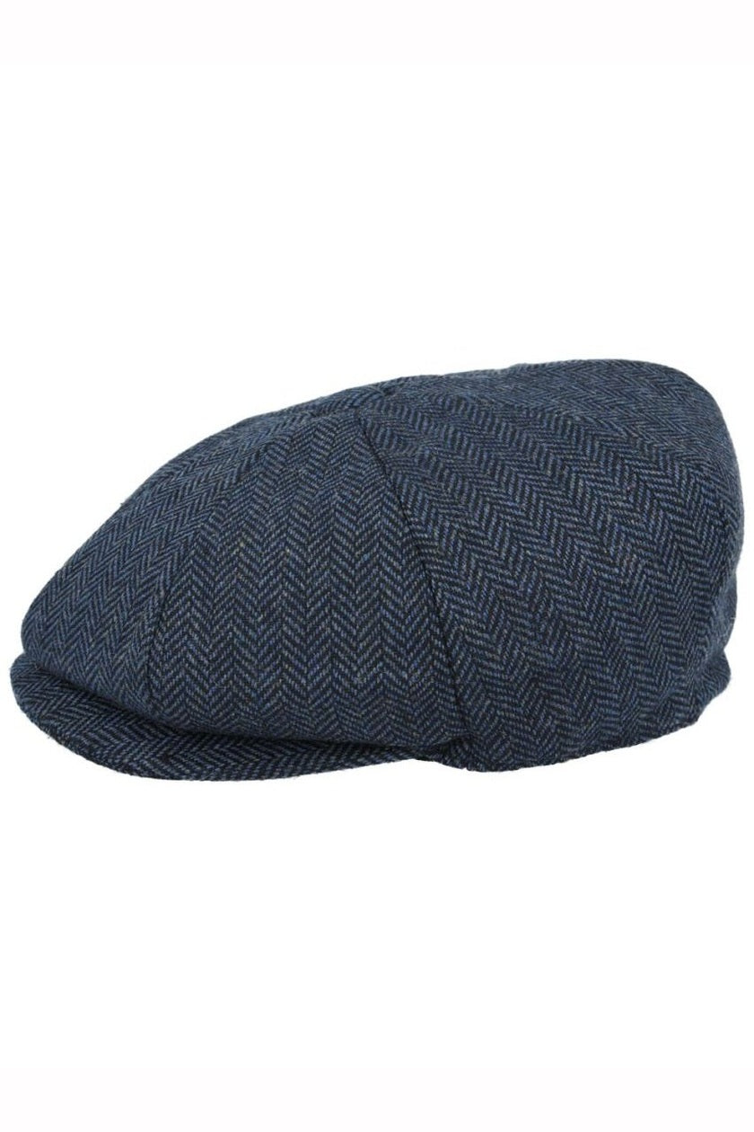 NAVY WOOL HERRINGBONE NEWSBOY FLAT CAP