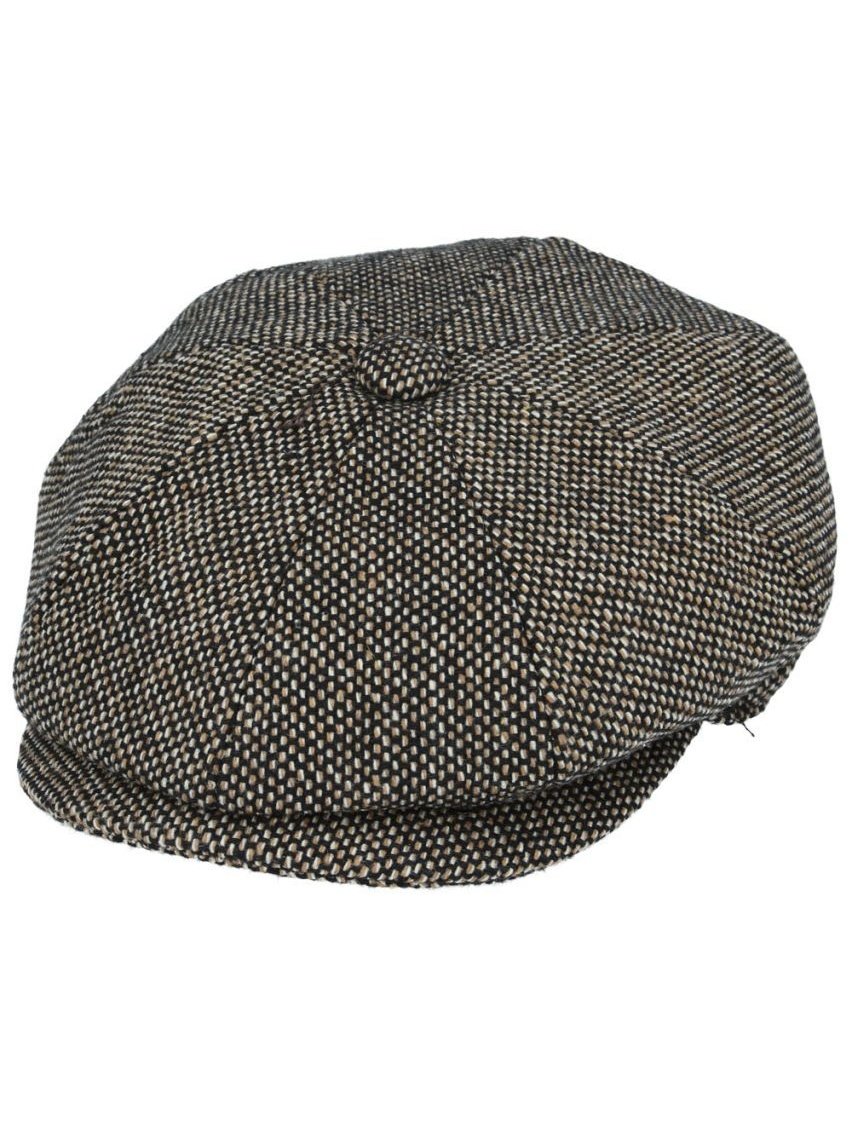 TAN TWEED WOOL BLEND NEWSBOY FLAT CAP