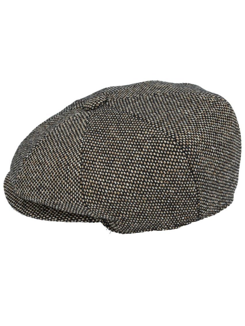 TAN TWEED WOOL BLEND NEWSBOY FLAT CAP
