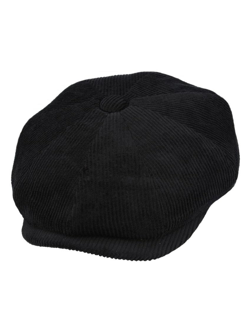BLACK COTTON CORDUROY NEWSBOY FLAT CAP