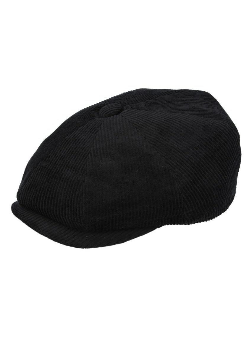 BLACK COTTON CORDUROY NEWSBOY FLAT CAP
