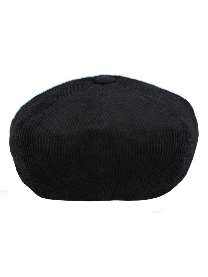 BLACK COTTON CORDUROY NEWSBOY FLAT CAP