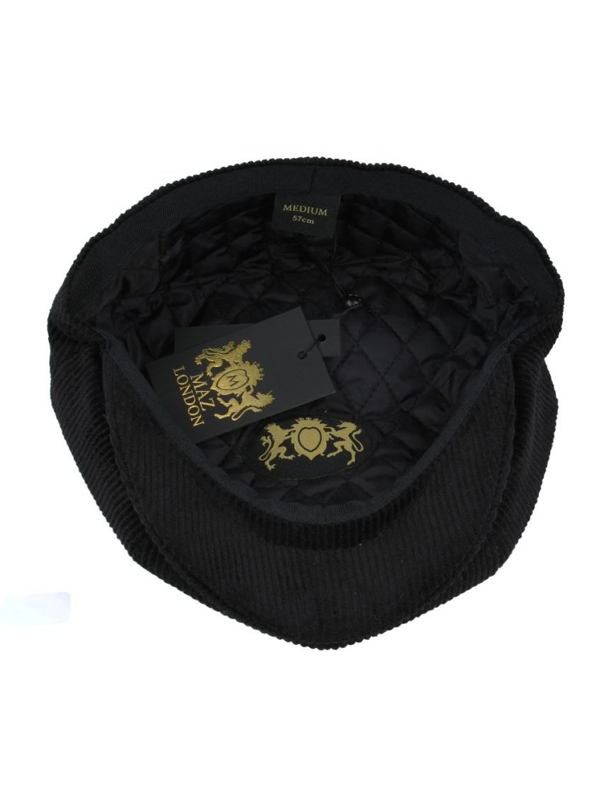 BLACK COTTON CORDUROY NEWSBOY FLAT CAP