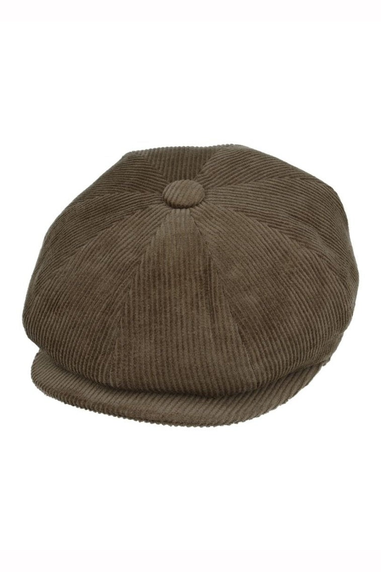 GREEN COTTON CORDUROY NEWSBOY FLAT CAP