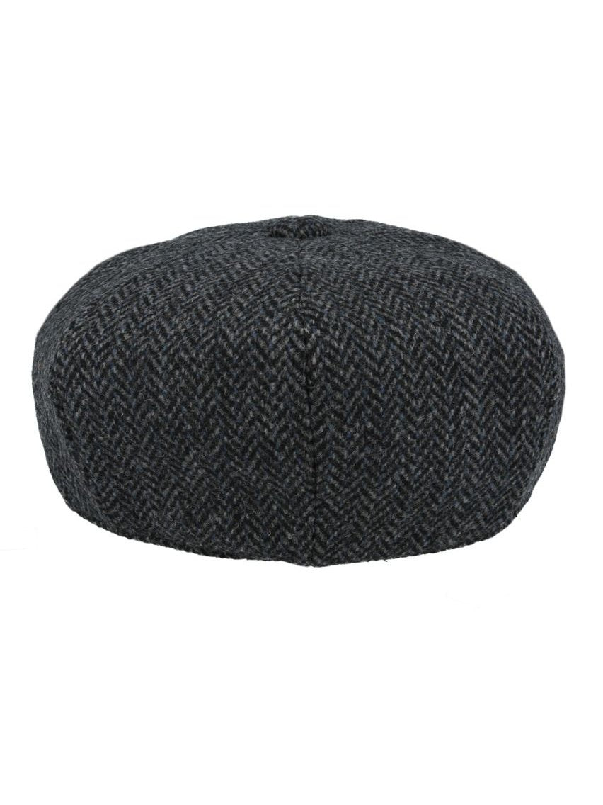 BLACK Gatsby Herringbone Wool Newsboy Flat Cap