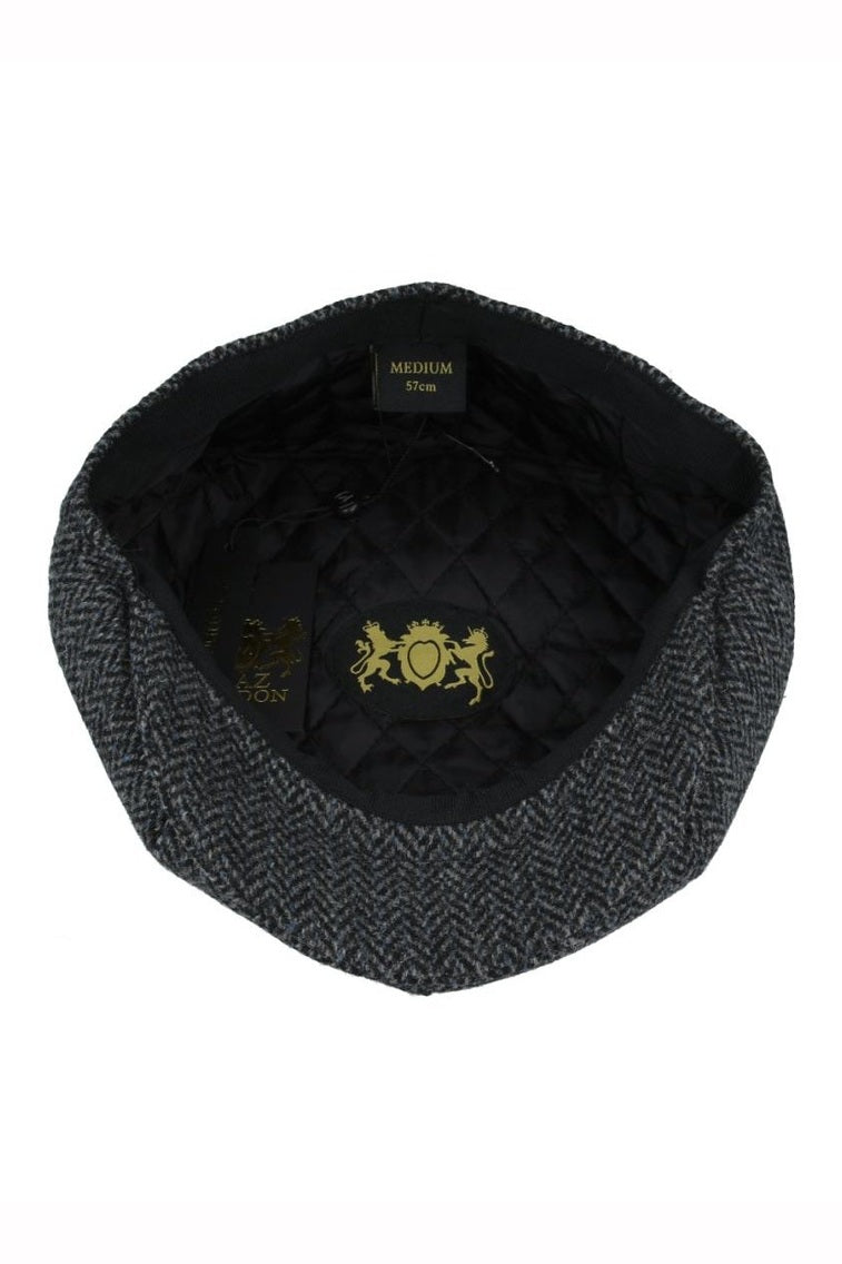 BLACK Gatsby Herringbone Wool Newsboy Flat Cap