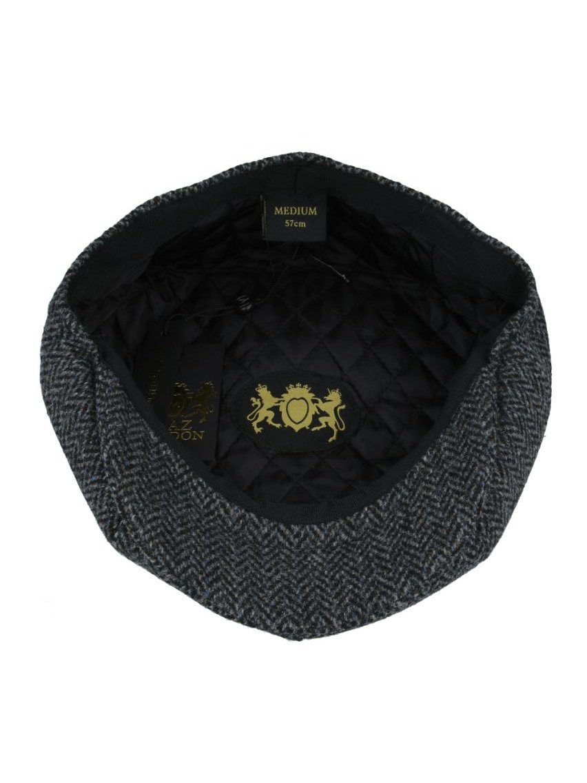 BLACK Gatsby Herringbone Wool Newsboy Flat Cap