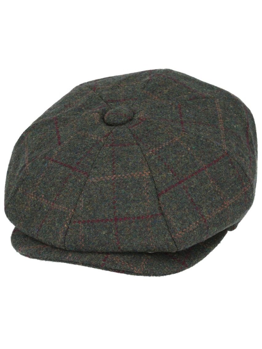 GREEN WOOL BLEND TWEED CHECK NEWSBOY CAP