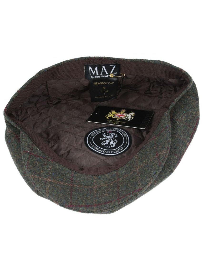 GREEN WOOL BLEND TWEED CHECK NEWSBOY CAP