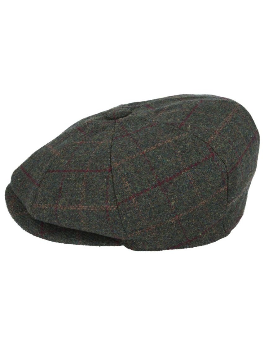 GREEN WOOL BLEND TWEED CHECK NEWSBOY CAP