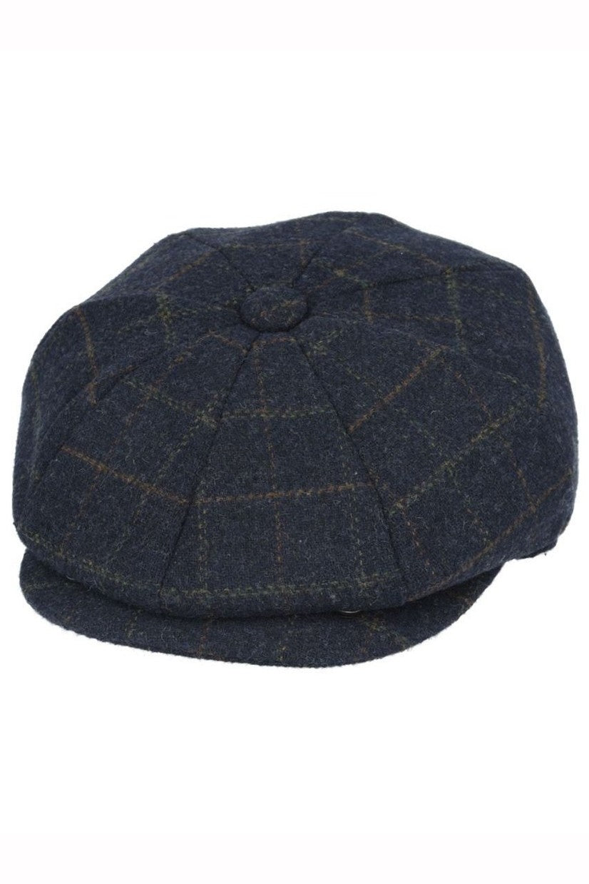 NAVY WOOL BLEND TWEED CHECK NEWSBOY CAP