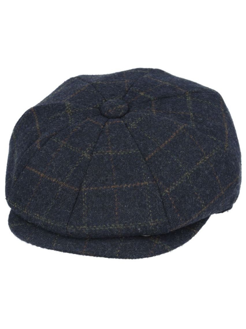 NAVY WOOL BLEND TWEED CHECK NEWSBOY CAP