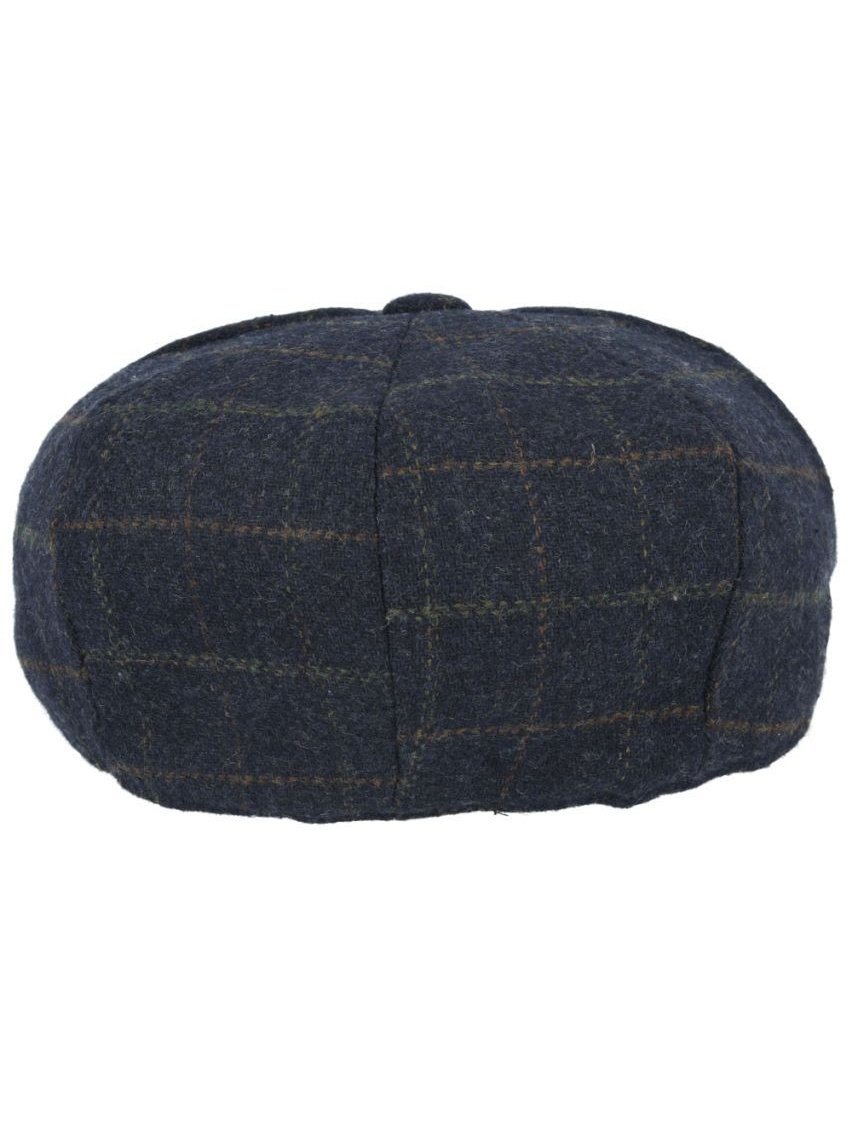 NAVY WOOL BLEND TWEED CHECK NEWSBOY CAP