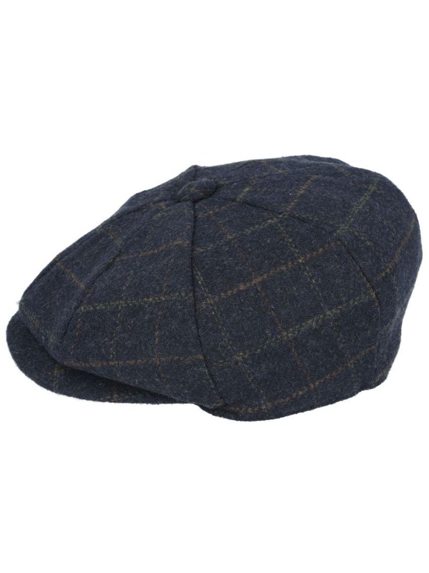 NAVY WOOL BLEND TWEED CHECK NEWSBOY CAP