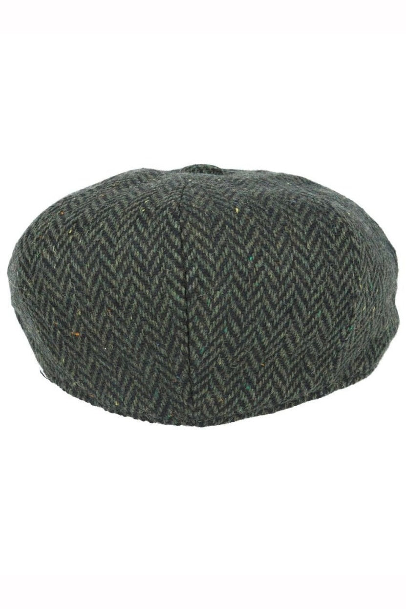 GREEN HERRINGBONE WOOL BLEND NEWSBOY FLAT CAP