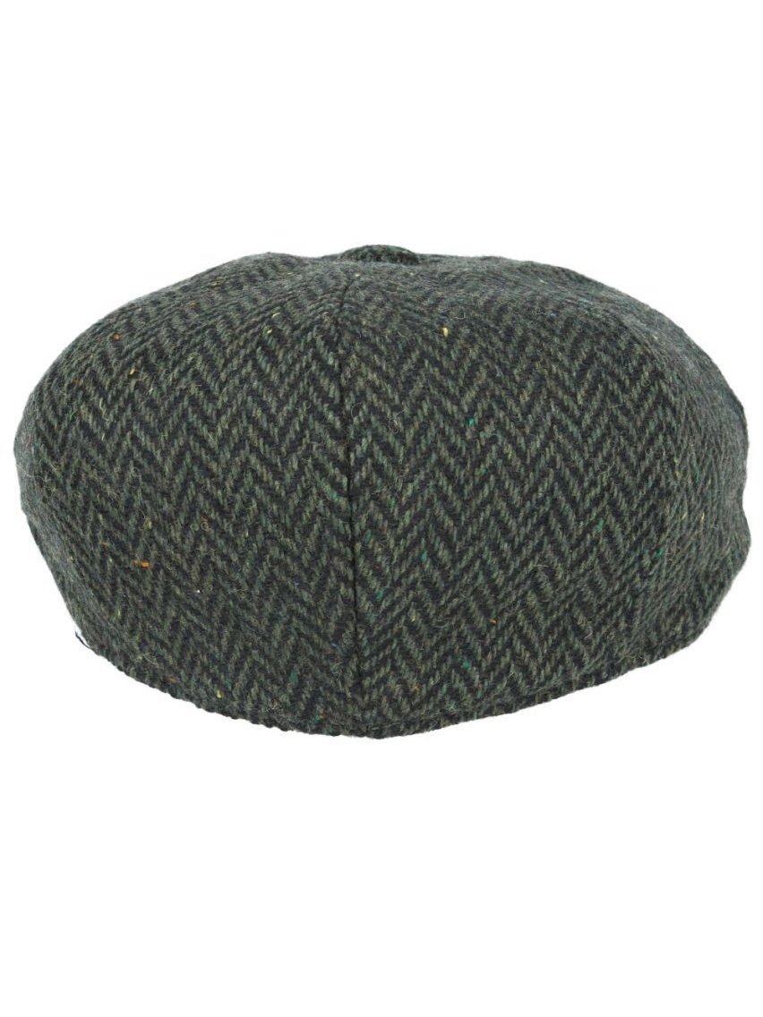 GREEN HERRINGBONE WOOL BLEND NEWSBOY FLAT CAP