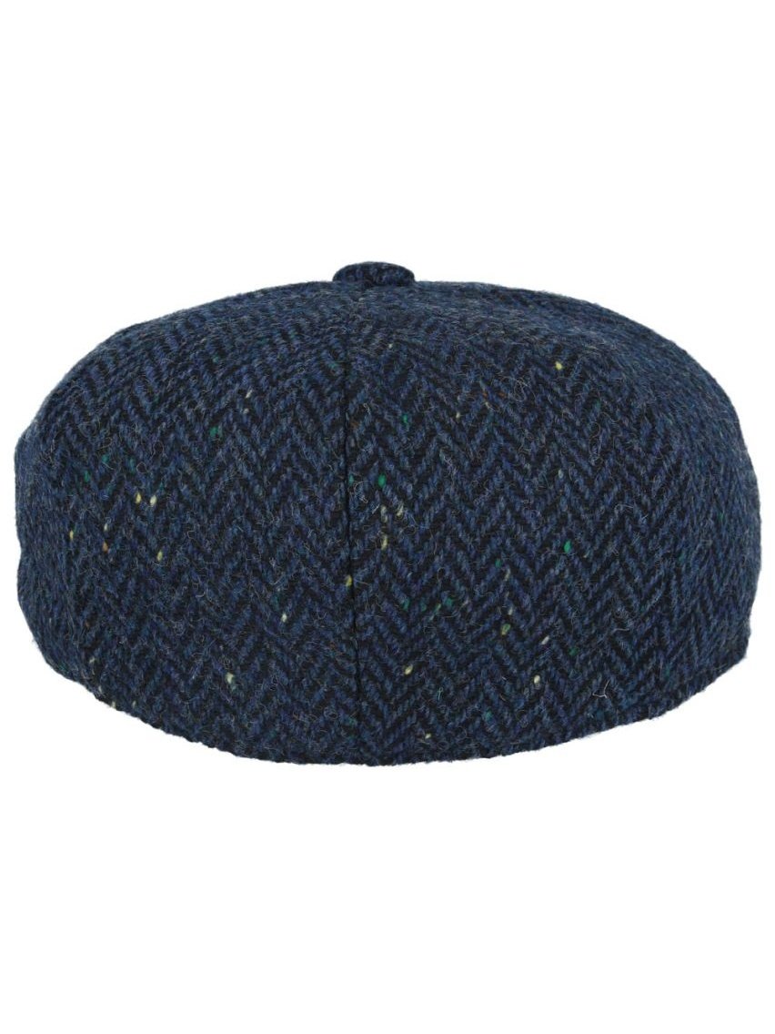 NAVY HERRINGBONE WOOL BLEND NEWSBOY FLAT CAP