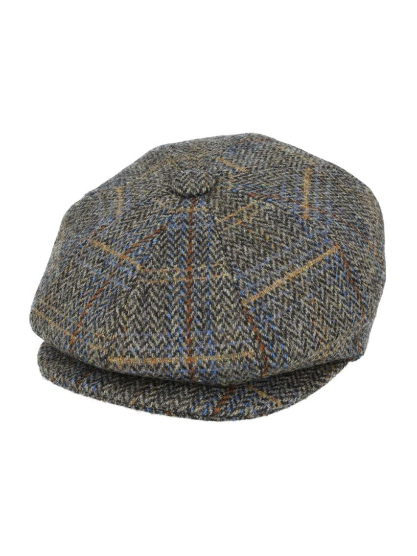 BROWN HERRINGBONE WOOL NEWSBOY CAP